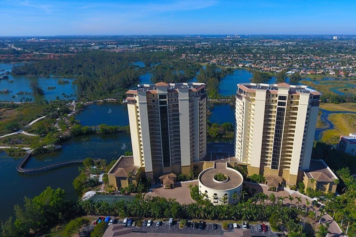 Actual Riva del Lago towers and lake