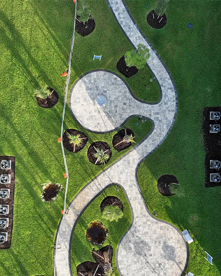 garden style community sidewalks and greenery